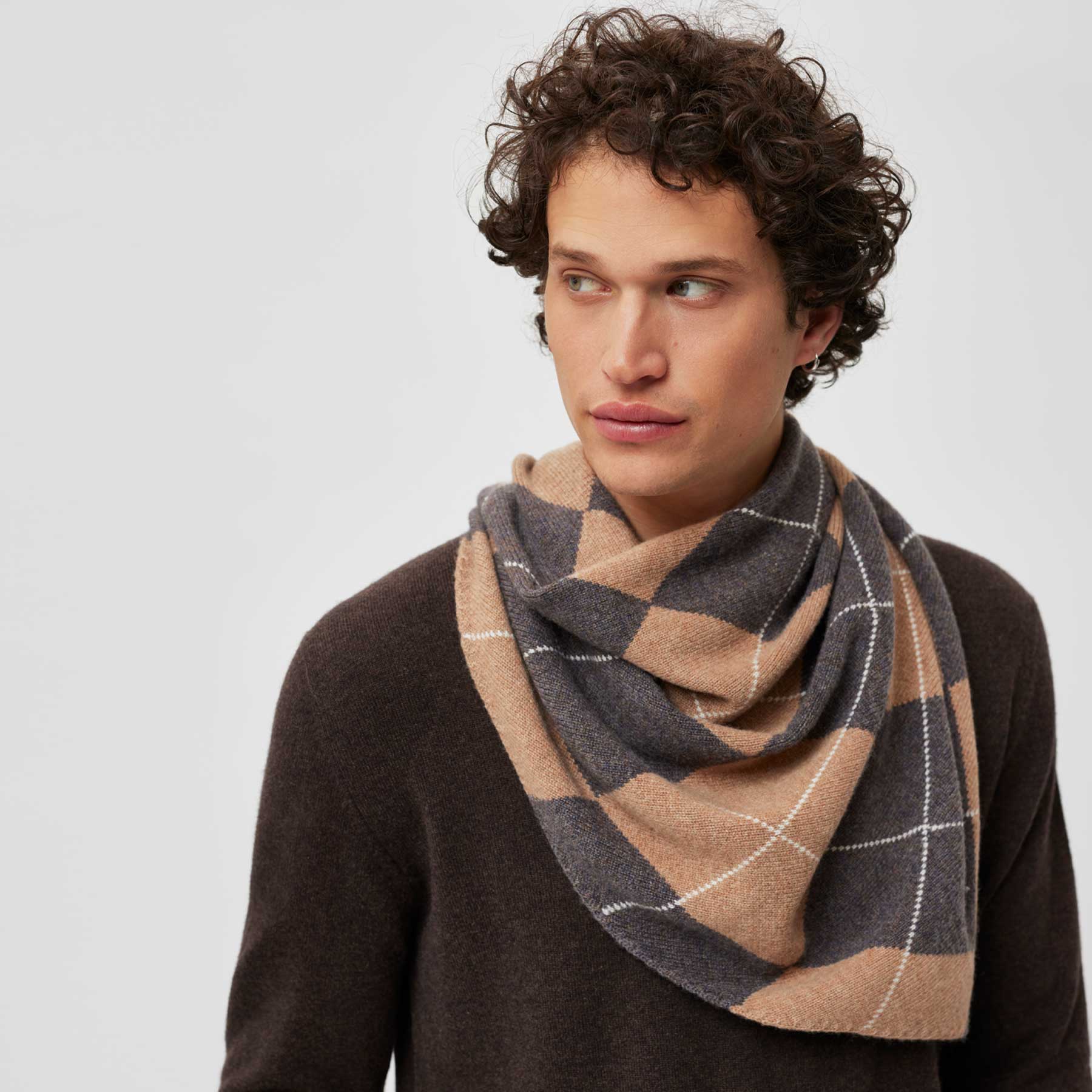 Triangle Knit Scarf Check Pattern